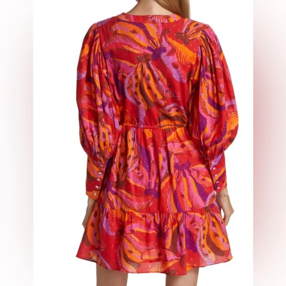 FARM Rio Banana Juice red, orange & brown long sleeve Cotton Minidress size S - Picture 2 of 12